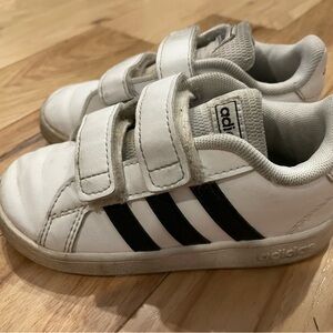 Adidas Kids White Sneakers with Black Stripes